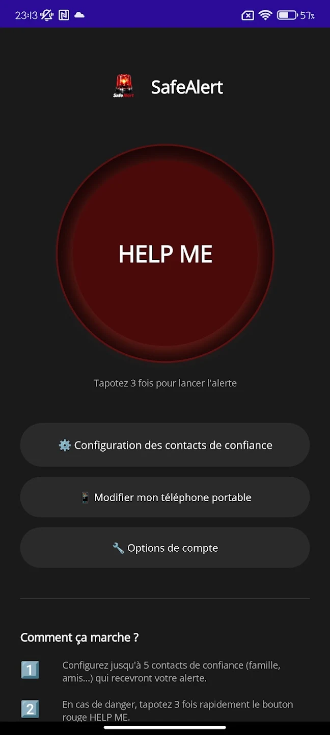 Capture d'écran SafeAlert 2